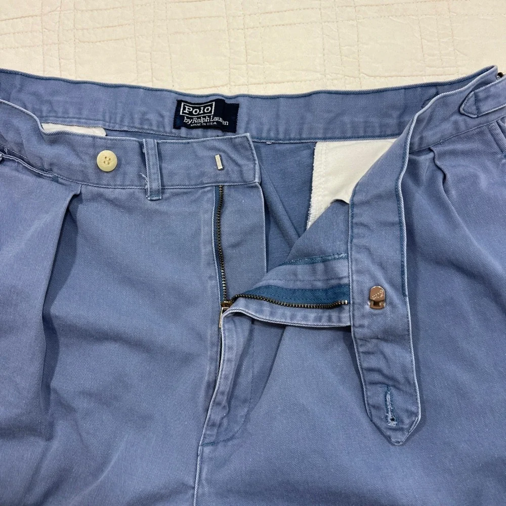 Polo Ralph Lauren Mens 38x36 Blue Pleated Chino Pants Made in USA Vintage Crest